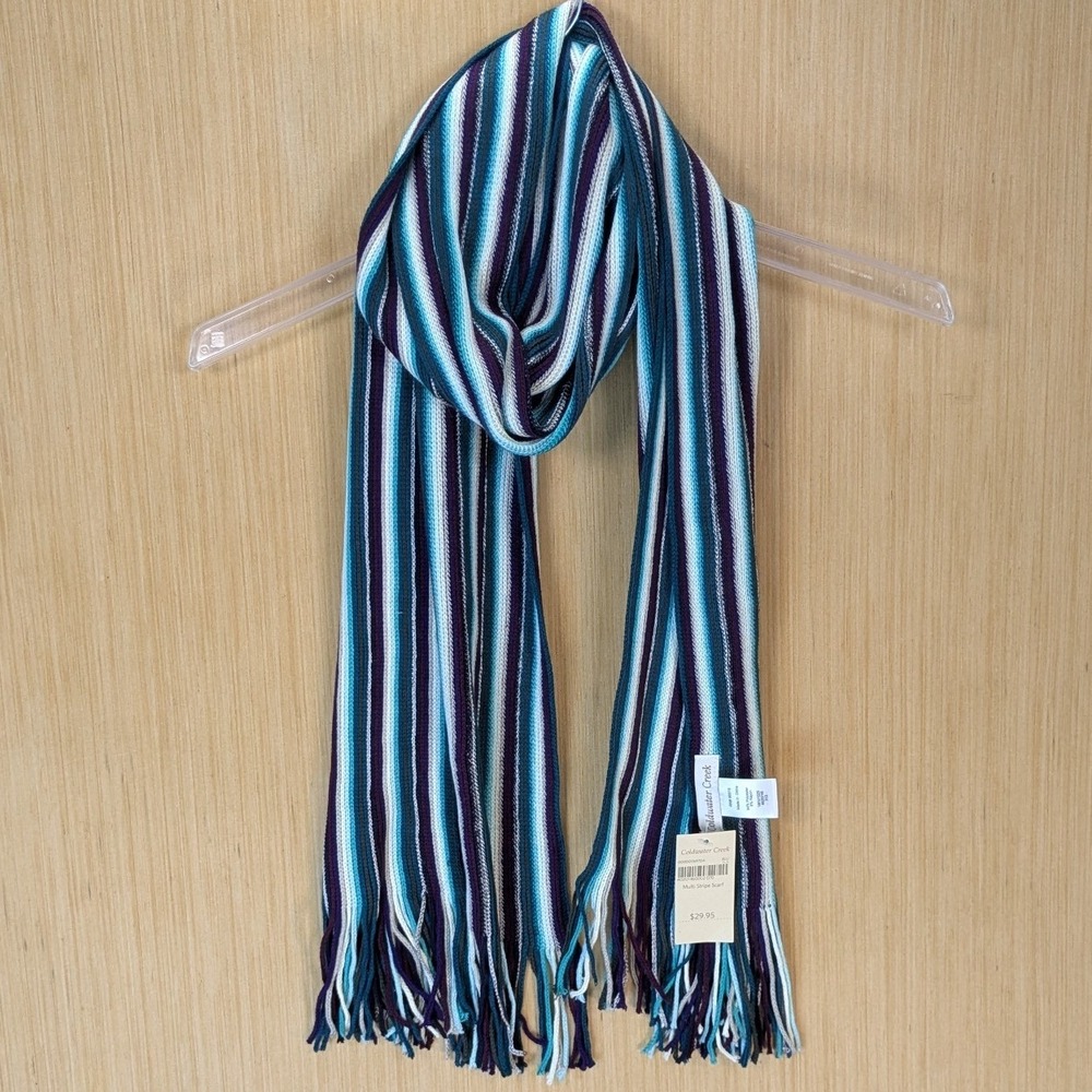 Coldwater Creek Multi Stripe Scarf Knit Fringe Colorful Boho Y2K Stretch Newโ